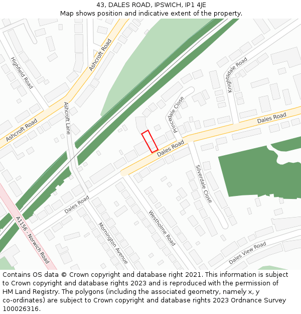 43, DALES ROAD, IPSWICH, IP1 4JE: Location map and indicative extent of plot