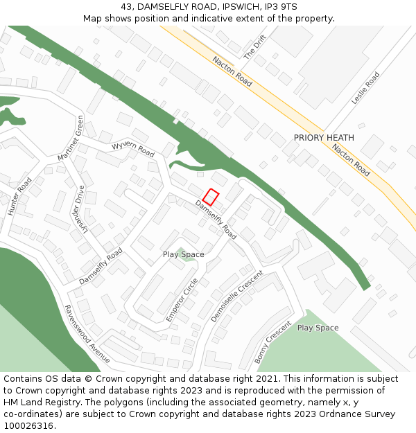 43, DAMSELFLY ROAD, IPSWICH, IP3 9TS: Location map and indicative extent of plot