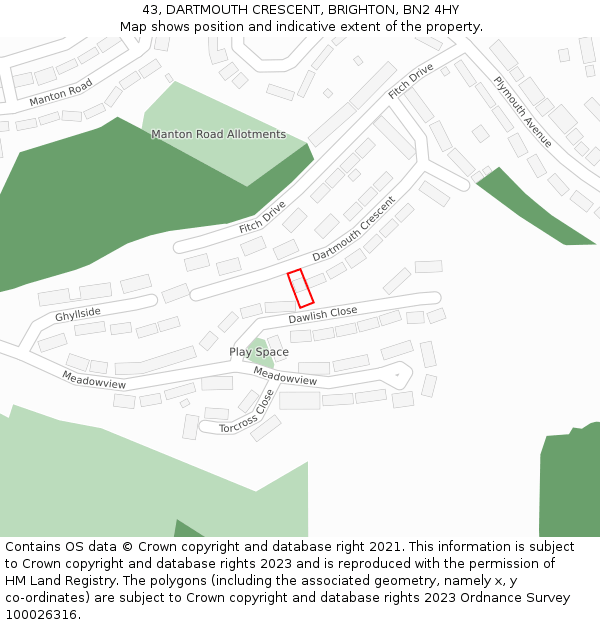 43, DARTMOUTH CRESCENT, BRIGHTON, BN2 4HY: Location map and indicative extent of plot