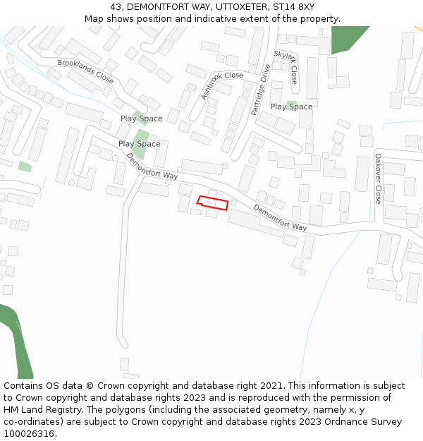 43, DEMONTFORT WAY, UTTOXETER, ST14 8XY: Location map and indicative extent of plot