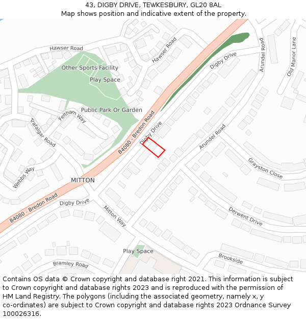 43, DIGBY DRIVE, TEWKESBURY, GL20 8AL: Location map and indicative extent of plot