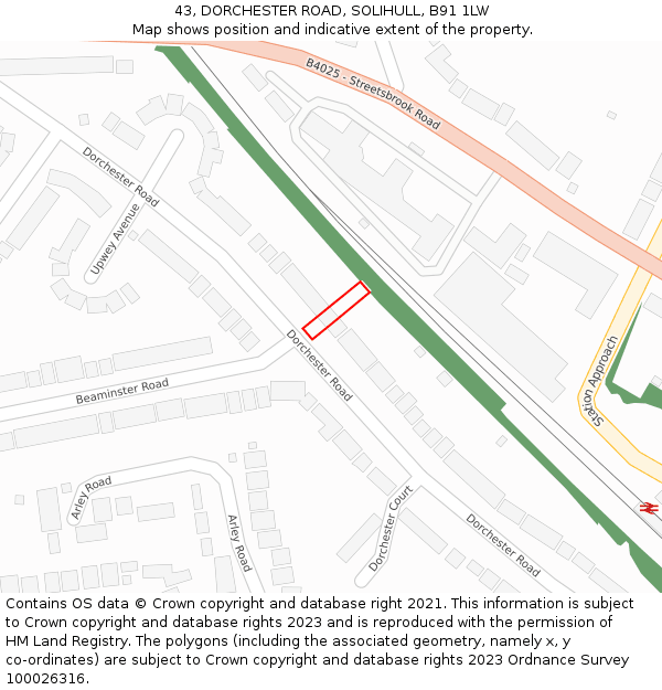 43, DORCHESTER ROAD, SOLIHULL, B91 1LW: Location map and indicative extent of plot
