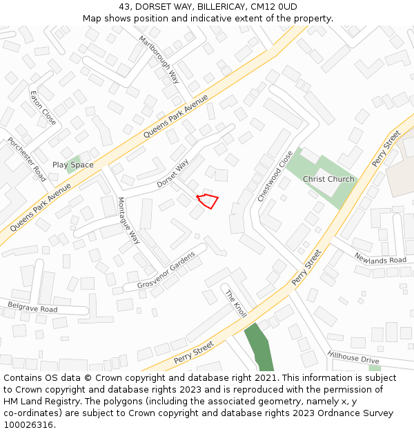43, DORSET WAY, BILLERICAY, CM12 0UD: Location map and indicative extent of plot