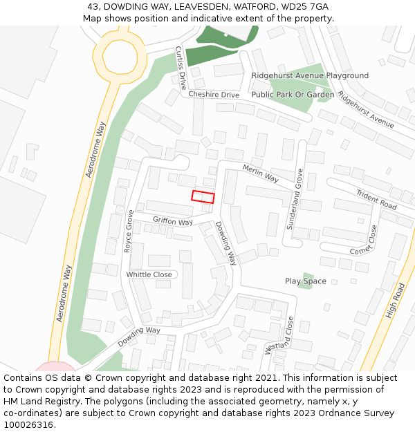 43, DOWDING WAY, LEAVESDEN, WATFORD, WD25 7GA: Location map and indicative extent of plot