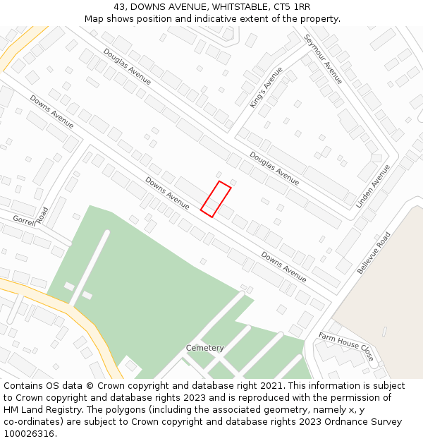 43, DOWNS AVENUE, WHITSTABLE, CT5 1RR: Location map and indicative extent of plot