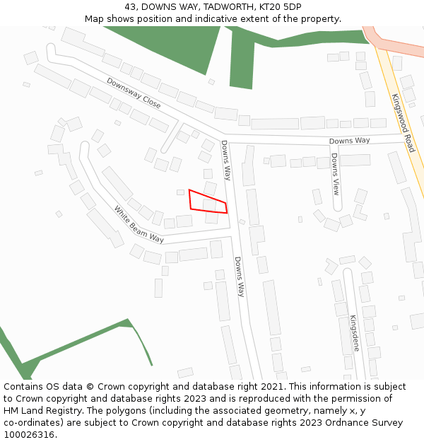 43, DOWNS WAY, TADWORTH, KT20 5DP: Location map and indicative extent of plot