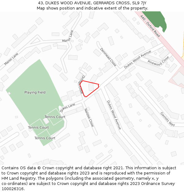 43, DUKES WOOD AVENUE, GERRARDS CROSS, SL9 7JY: Location map and indicative extent of plot