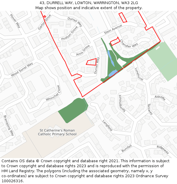 43, DURRELL WAY, LOWTON, WARRINGTON, WA3 2LG: Location map and indicative extent of plot
