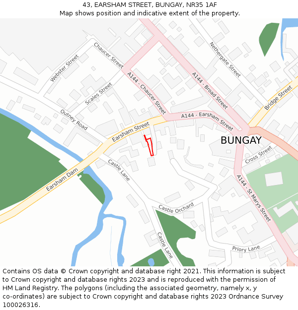43, EARSHAM STREET, BUNGAY, NR35 1AF: Location map and indicative extent of plot