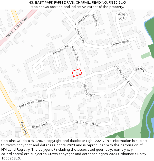 43, EAST PARK FARM DRIVE, CHARVIL, READING, RG10 9UG: Location map and indicative extent of plot
