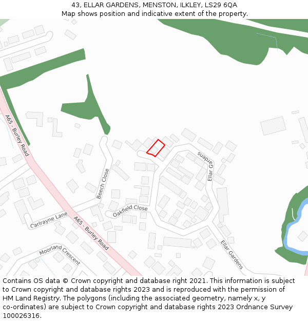 43, ELLAR GARDENS, MENSTON, ILKLEY, LS29 6QA: Location map and indicative extent of plot