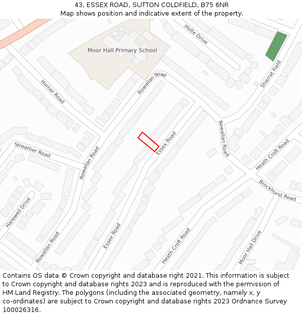 43, ESSEX ROAD, SUTTON COLDFIELD, B75 6NR: Location map and indicative extent of plot