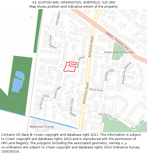43, EUSTON WAY, DINNINGTON, SHEFFIELD, S25 3RS: Location map and indicative extent of plot