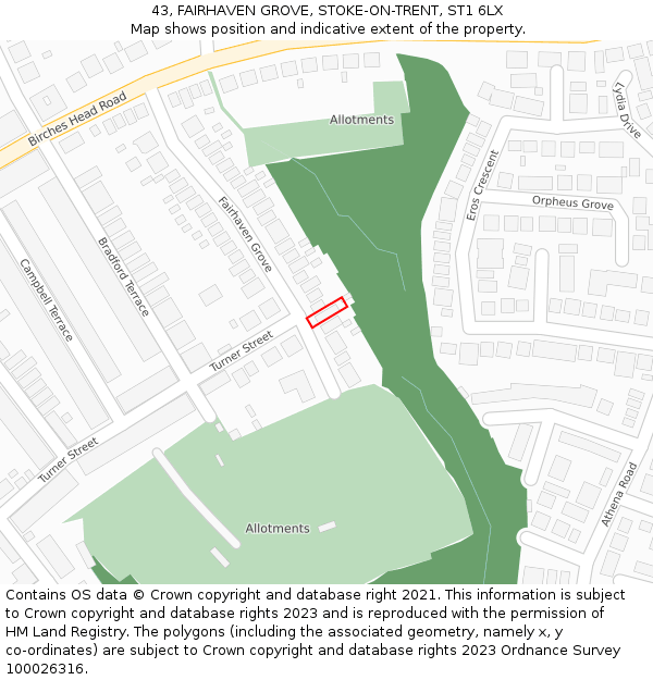 43, FAIRHAVEN GROVE, STOKE-ON-TRENT, ST1 6LX: Location map and indicative extent of plot