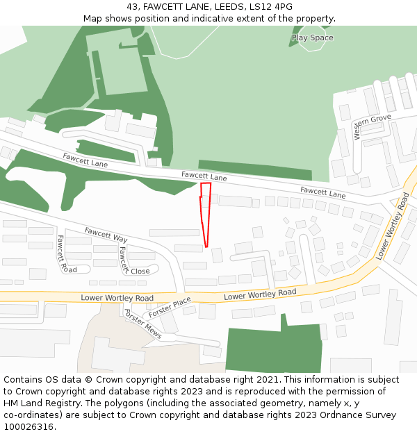 43, FAWCETT LANE, LEEDS, LS12 4PG: Location map and indicative extent of plot