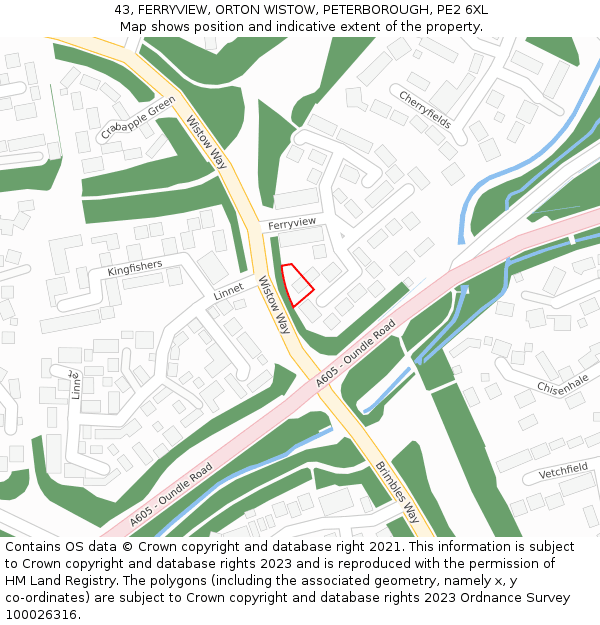 43, FERRYVIEW, ORTON WISTOW, PETERBOROUGH, PE2 6XL: Location map and indicative extent of plot
