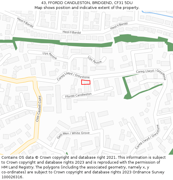 43, FFORDD CANDLESTON, BRIDGEND, CF31 5DU: Location map and indicative extent of plot
