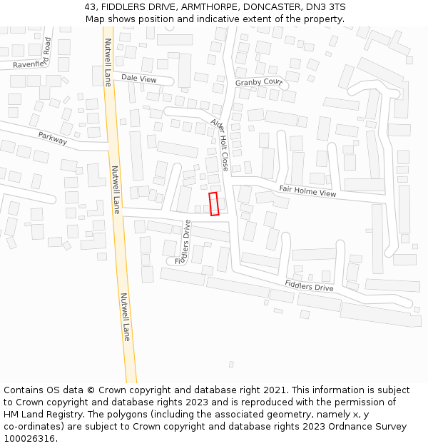 43, FIDDLERS DRIVE, ARMTHORPE, DONCASTER, DN3 3TS: Location map and indicative extent of plot