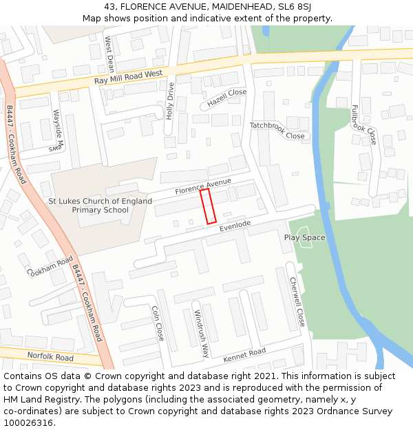 43, FLORENCE AVENUE, MAIDENHEAD, SL6 8SJ: Location map and indicative extent of plot
