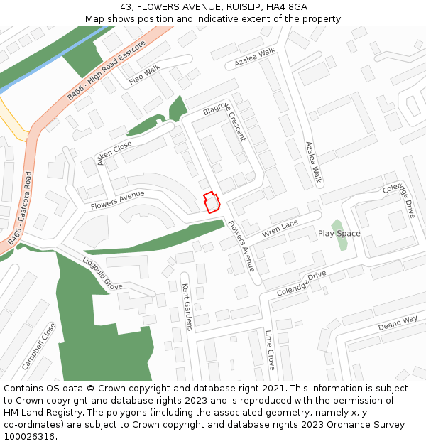 43, FLOWERS AVENUE, RUISLIP, HA4 8GA: Location map and indicative extent of plot