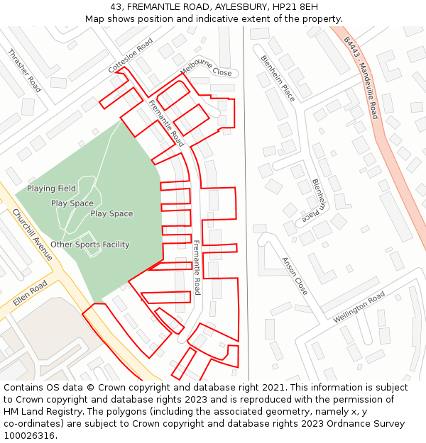 43, FREMANTLE ROAD, AYLESBURY, HP21 8EH: Location map and indicative extent of plot