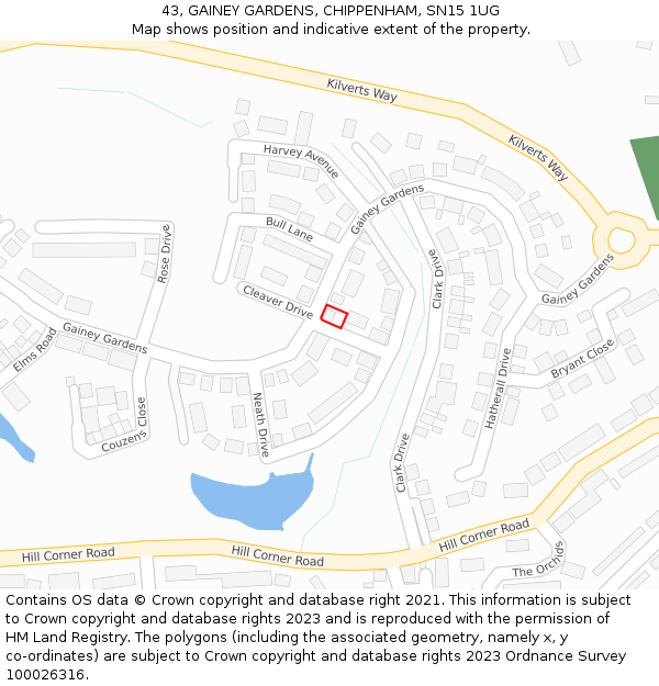 43, GAINEY GARDENS, CHIPPENHAM, SN15 1UG: Location map and indicative extent of plot