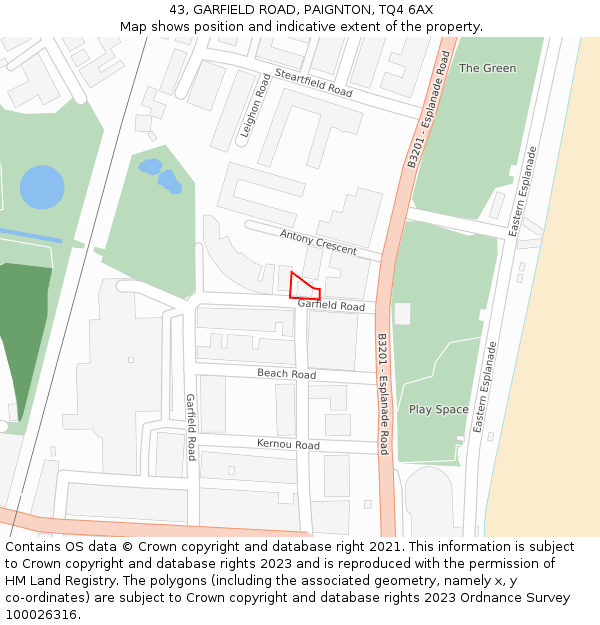 43, GARFIELD ROAD, PAIGNTON, TQ4 6AX: Location map and indicative extent of plot