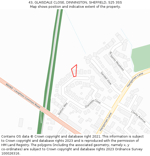 43, GLAISDALE CLOSE, DINNINGTON, SHEFFIELD, S25 3SS: Location map and indicative extent of plot