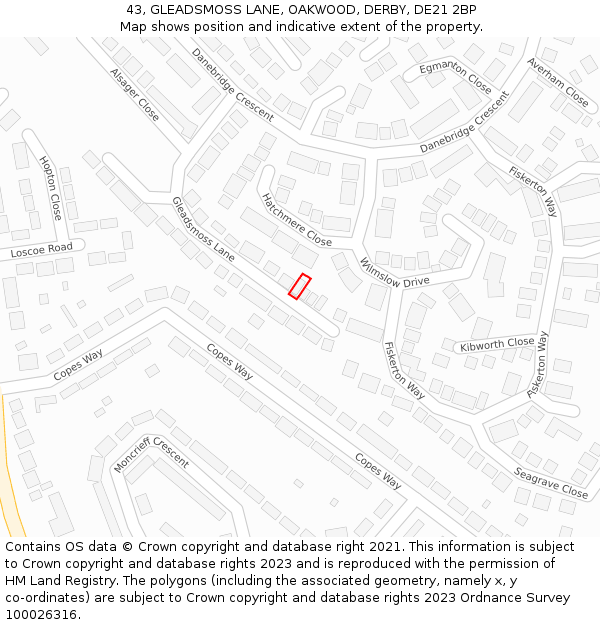 43, GLEADSMOSS LANE, OAKWOOD, DERBY, DE21 2BP: Location map and indicative extent of plot
