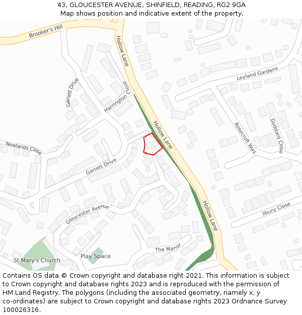 43, GLOUCESTER AVENUE, SHINFIELD, READING, RG2 9GA: Location map and indicative extent of plot