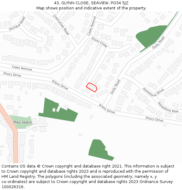43, GLYNN CLOSE, SEAVIEW, PO34 5JZ: Location map and indicative extent of plot