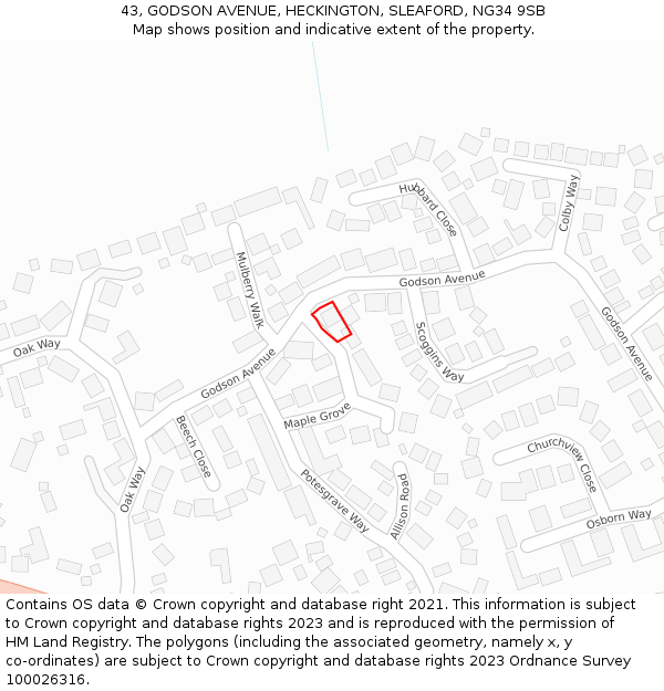 43, GODSON AVENUE, HECKINGTON, SLEAFORD, NG34 9SB: Location map and indicative extent of plot