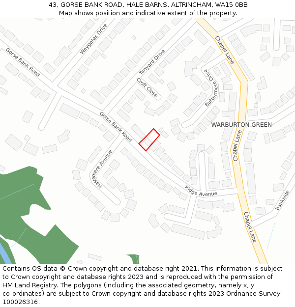 43, GORSE BANK ROAD, HALE BARNS, ALTRINCHAM, WA15 0BB: Location map and indicative extent of plot