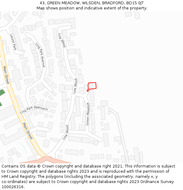 43, GREEN MEADOW, WILSDEN, BRADFORD, BD15 0JT: Location map and indicative extent of plot