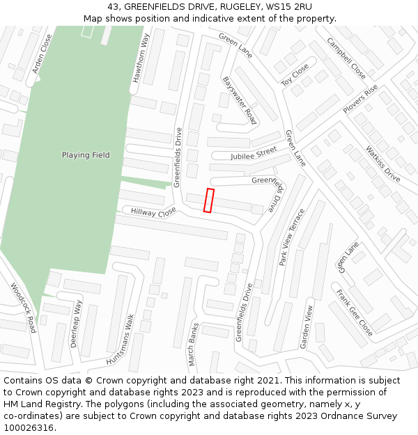 43, GREENFIELDS DRIVE, RUGELEY, WS15 2RU: Location map and indicative extent of plot