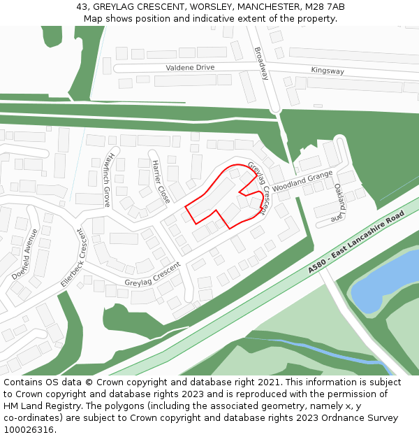 43, GREYLAG CRESCENT, WORSLEY, MANCHESTER, M28 7AB: Location map and indicative extent of plot