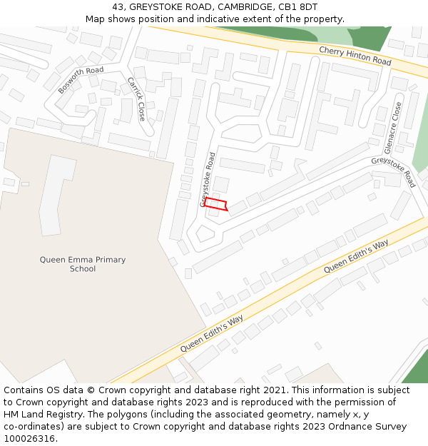 43, GREYSTOKE ROAD, CAMBRIDGE, CB1 8DT: Location map and indicative extent of plot