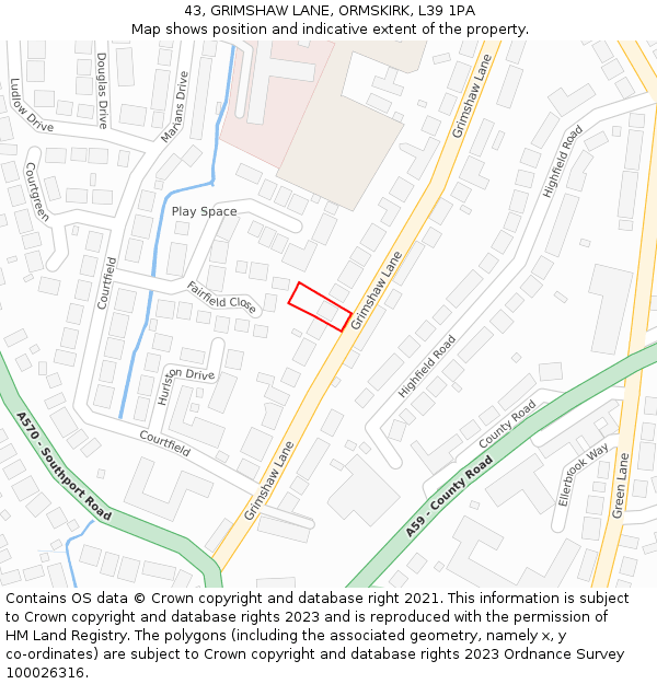 43, GRIMSHAW LANE, ORMSKIRK, L39 1PA: Location map and indicative extent of plot