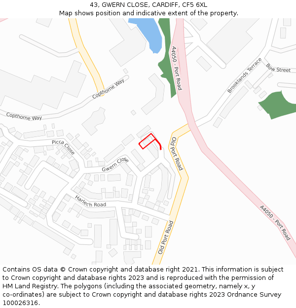 43, GWERN CLOSE, CARDIFF, CF5 6XL: Location map and indicative extent of plot