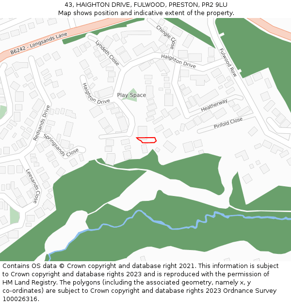43, HAIGHTON DRIVE, FULWOOD, PRESTON, PR2 9LU: Location map and indicative extent of plot