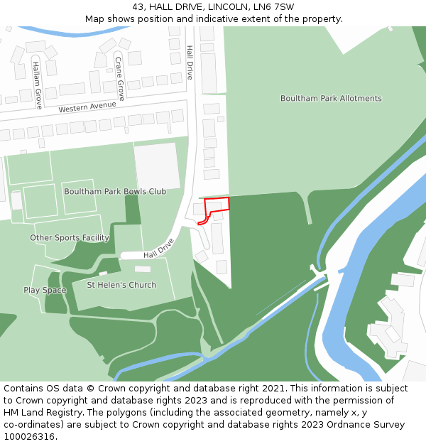 43, HALL DRIVE, LINCOLN, LN6 7SW: Location map and indicative extent of plot