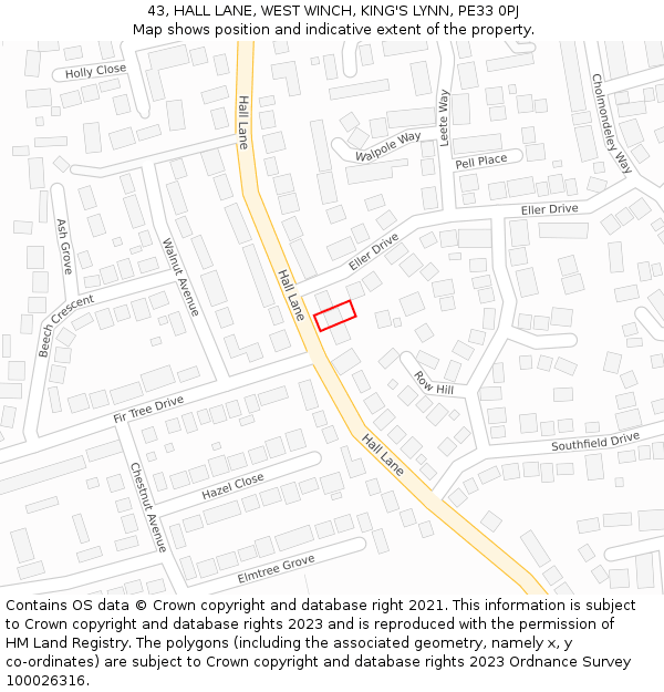43, HALL LANE, WEST WINCH, KING'S LYNN, PE33 0PJ: Location map and indicative extent of plot