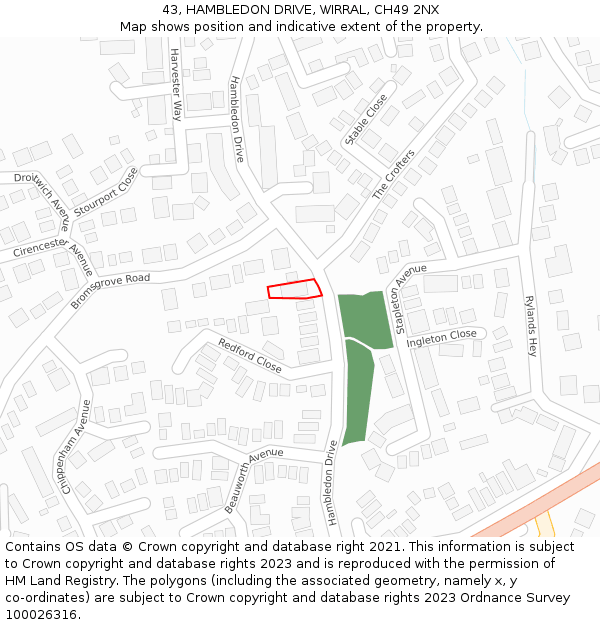 43, HAMBLEDON DRIVE, WIRRAL, CH49 2NX: Location map and indicative extent of plot