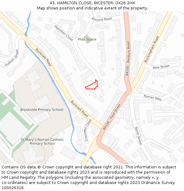 43, HAMILTON CLOSE, BICESTER, OX26 2HX: Location map and indicative extent of plot