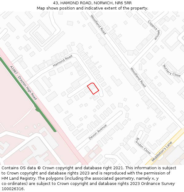 43, HAMOND ROAD, NORWICH, NR6 5RR: Location map and indicative extent of plot
