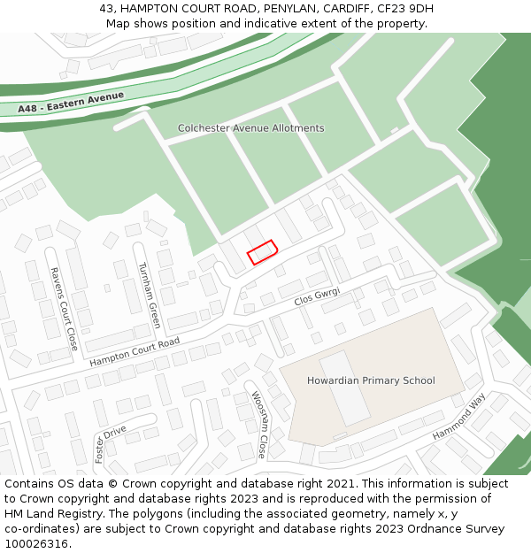 43, HAMPTON COURT ROAD, PENYLAN, CARDIFF, CF23 9DH: Location map and indicative extent of plot