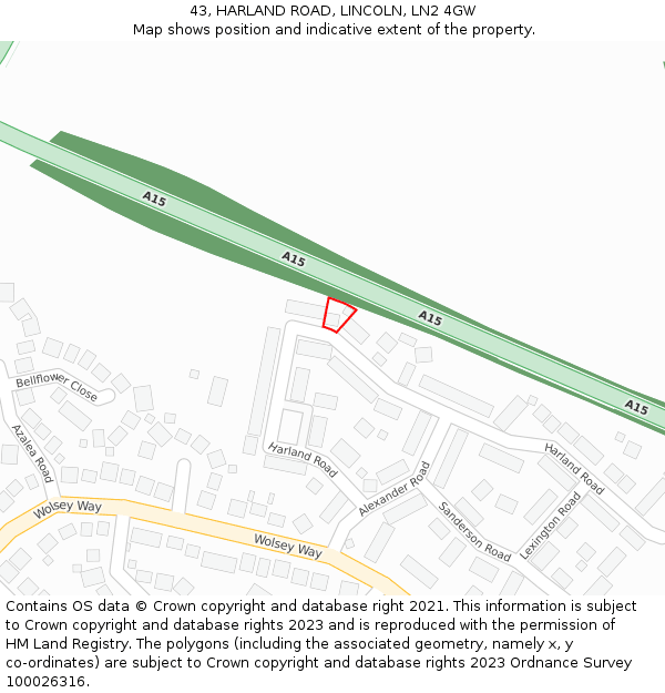 43, HARLAND ROAD, LINCOLN, LN2 4GW: Location map and indicative extent of plot