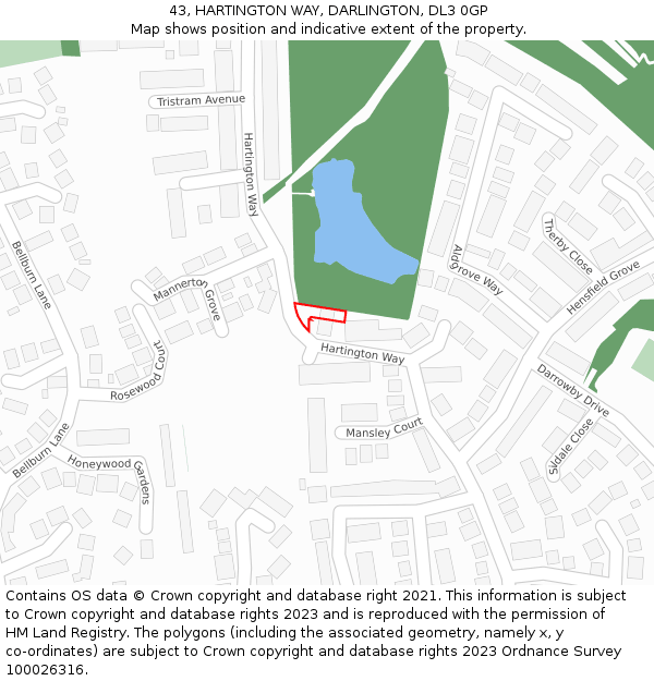 43, HARTINGTON WAY, DARLINGTON, DL3 0GP: Location map and indicative extent of plot