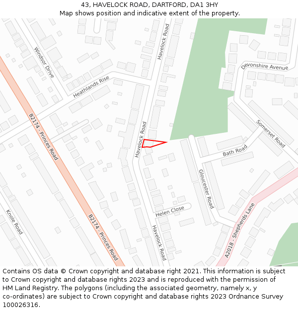 43, HAVELOCK ROAD, DARTFORD, DA1 3HY: Location map and indicative extent of plot