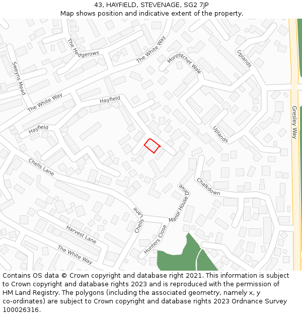 43, HAYFIELD, STEVENAGE, SG2 7JP: Location map and indicative extent of plot